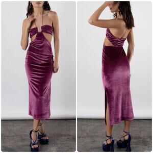 ET CLET Sunset Lovers Night Moves Cut Out Midi Dress Stretchy Velvet Grape Sz L